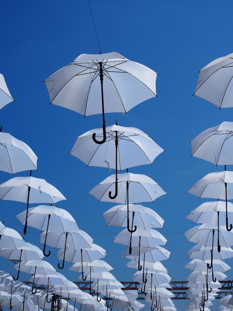 umbrellas, lublin, sky